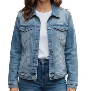 Yest Size 12 L/XL Jean Jacket Women Classic Denim Shacket 2320 Metallic Distress